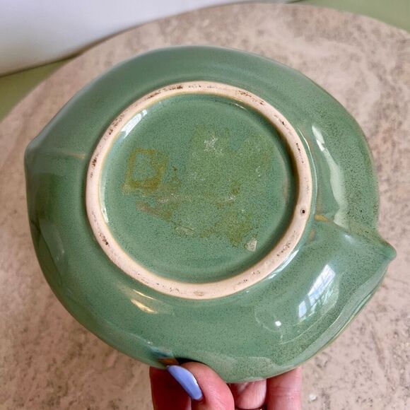 Vintage Leaf Pottery Plate Trinket Dish Sage Green Home Decor Embossed Veins - Picture 7 of 11